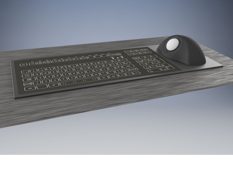 New short travel keyboard with ergonomical trackball mouse for industrial environments