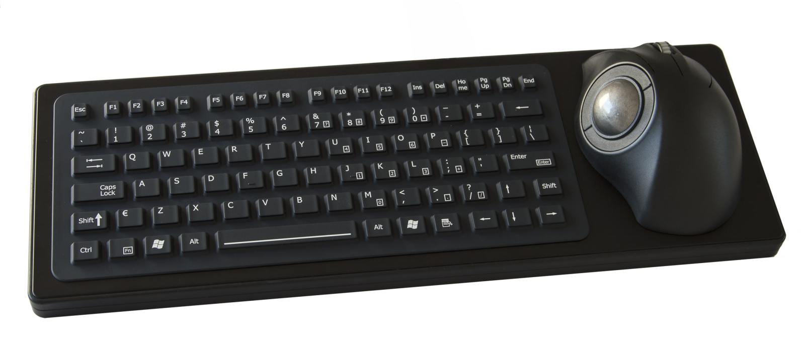 Compact rubber keyboard with ergonomic trackball |